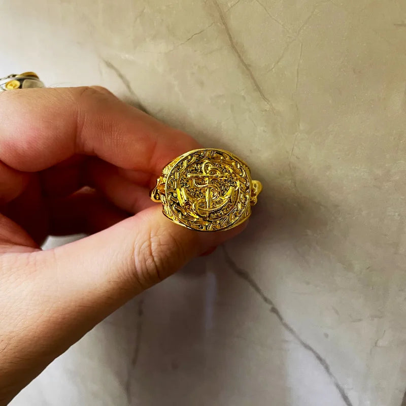 Retro Anchor Navy Marine Large Ring For Men Gold Color Punk Gothic Rock Hiphop Ring Pirate Biker Accessories Jewelry Man Gift