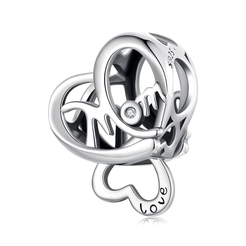 BAMOER 2025 New Solid 925 Sterling Silver Family Heart Charm fit Original Bracelet DIY Jewelry Accessories bamoer Beads SCC3046