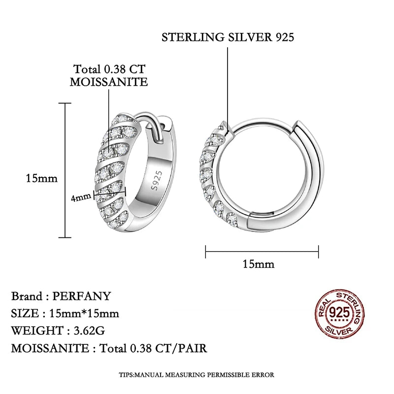 PERFANY All Moissanite Hoop Earrings Women S925 Pure Silver Laboratory Diamond Fashion Wedding Party Jewelry - Madeinsea©
