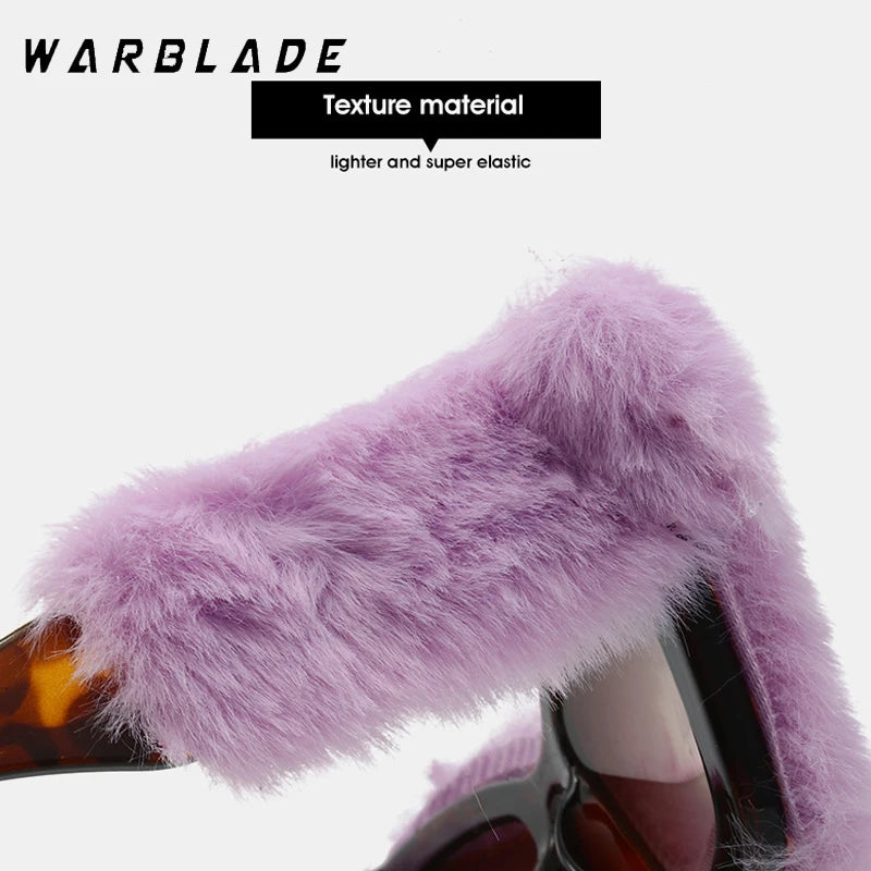 Lunettes de soleil tendance surdimensionnées en peluche pour femme, verres solaires d'hiver doux et moelleux, œil de chat, personnalité, fête, festival