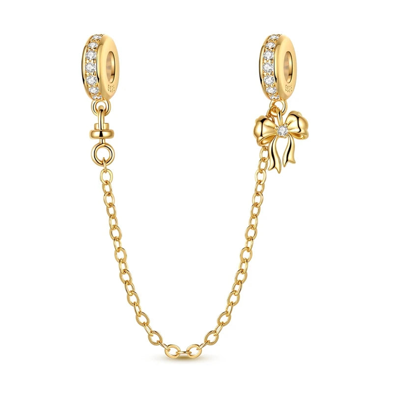 925 Sterling Silver Golden Charms CZ Zirconium Luggage Cross Traveling Dangle Bracelet DIY Jewelry Gifts for Women