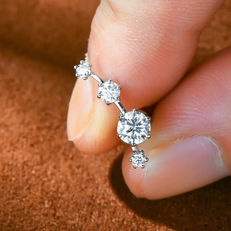 OXTAO Fashion Moissanite Earrings Stud Climber 925 Sterling Silver Round For Women Premium Jewelry Gifts And Certifications