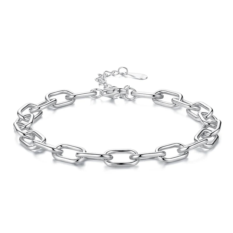 WOSTU Solid 925 Sterling Silver 5MM Thick Paperclip Bracelet For Women , s925 Clip Charm Bracelets Jewelry Making Birthday Gift