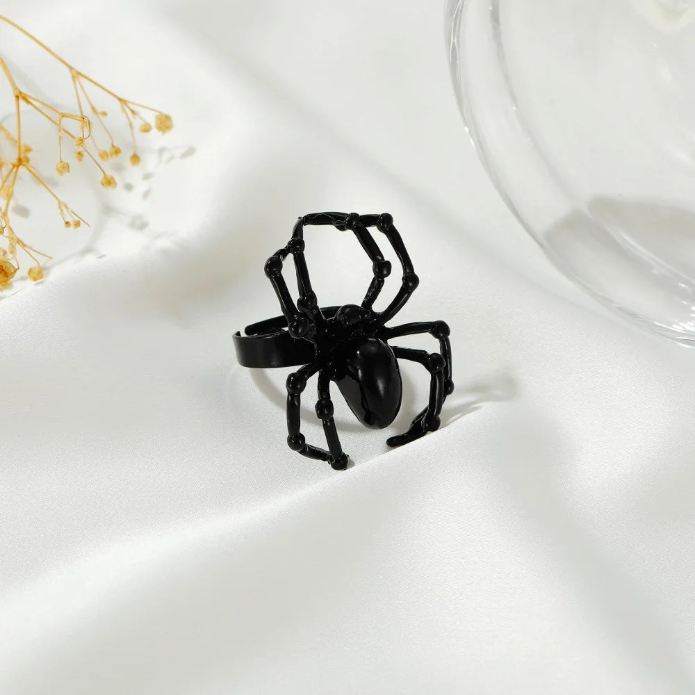 Gothic Punk Spider Insect Animal Rings For Women Men Creative Hip Hop Black Spider Inlaid Crystal Finger Ring Halloween Jewelry