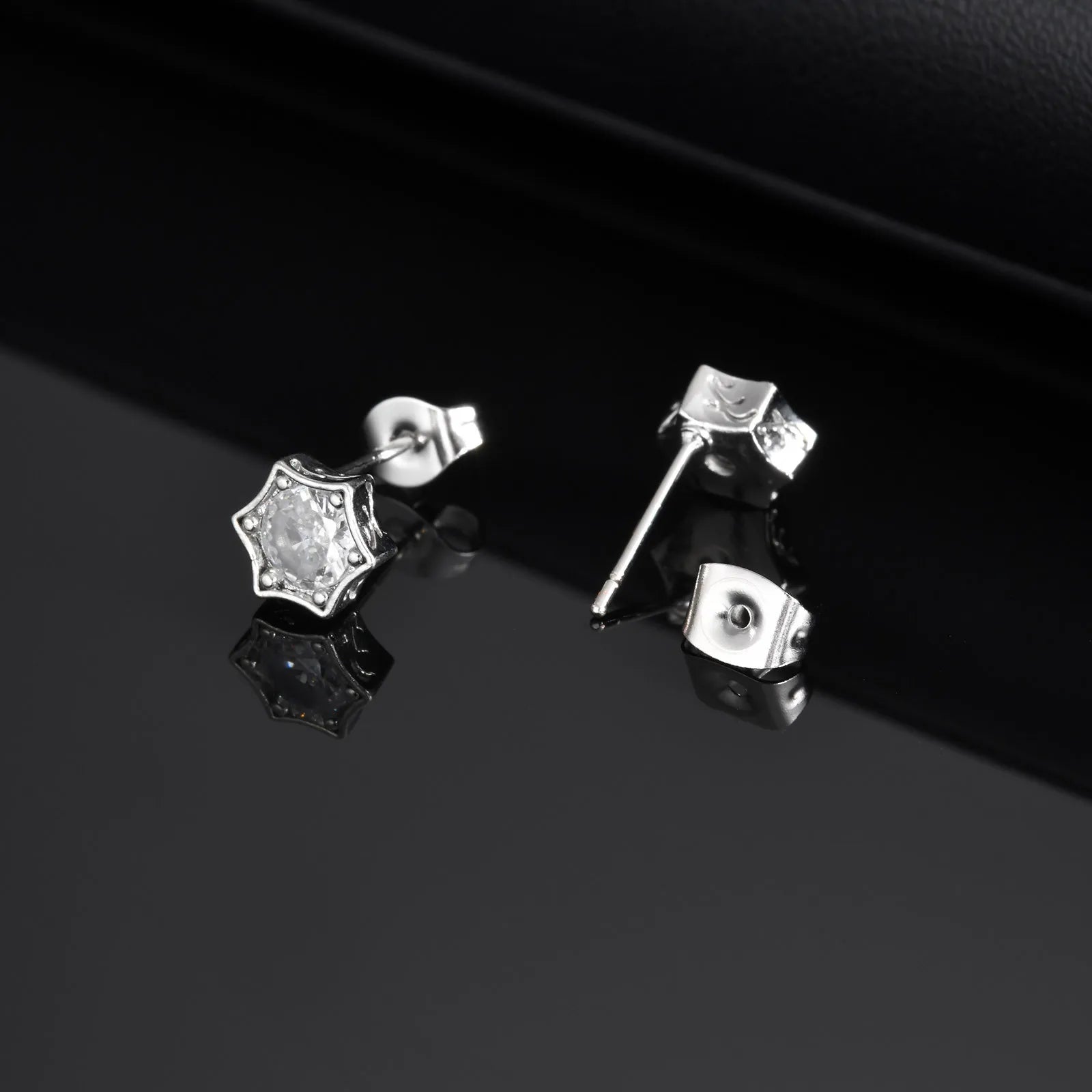 Vnox Simple Star Stud Earrings, Mens Women Small Round Zircon Stone Earrings Brincos, Punk Rock Ear Jewelry