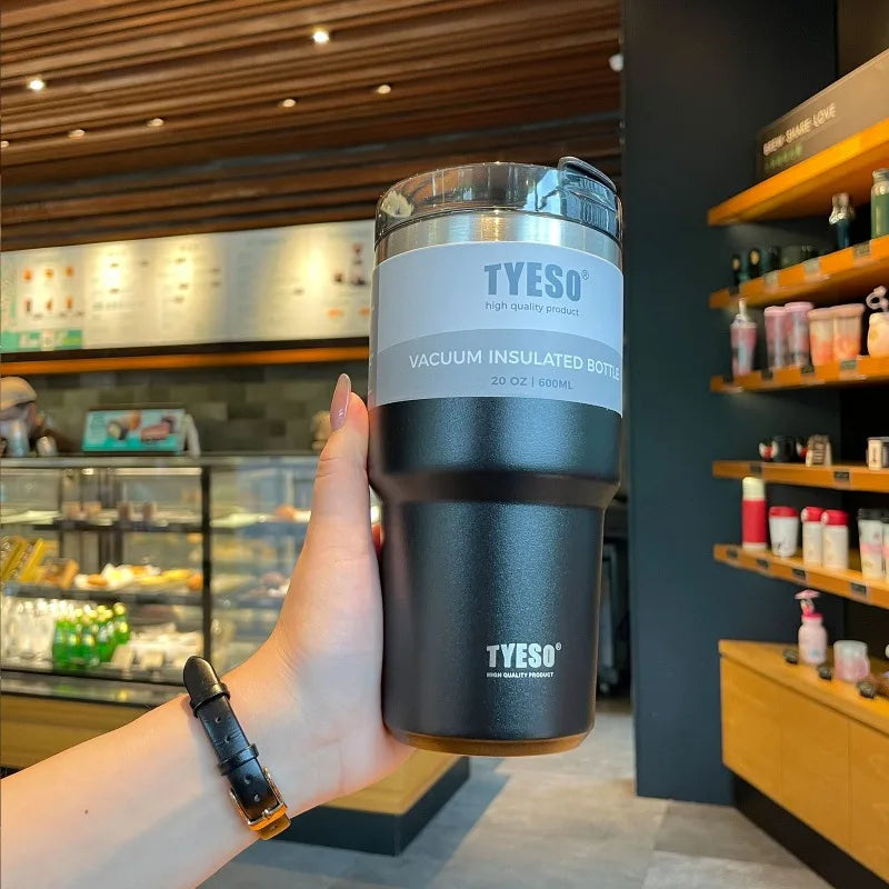 Tyeso 600/890ML Stainless Steel Coffee Mug With Straw Car Water Bottle Vacuum Flask Tumbler Insulated Cup Double Thermos Bottle