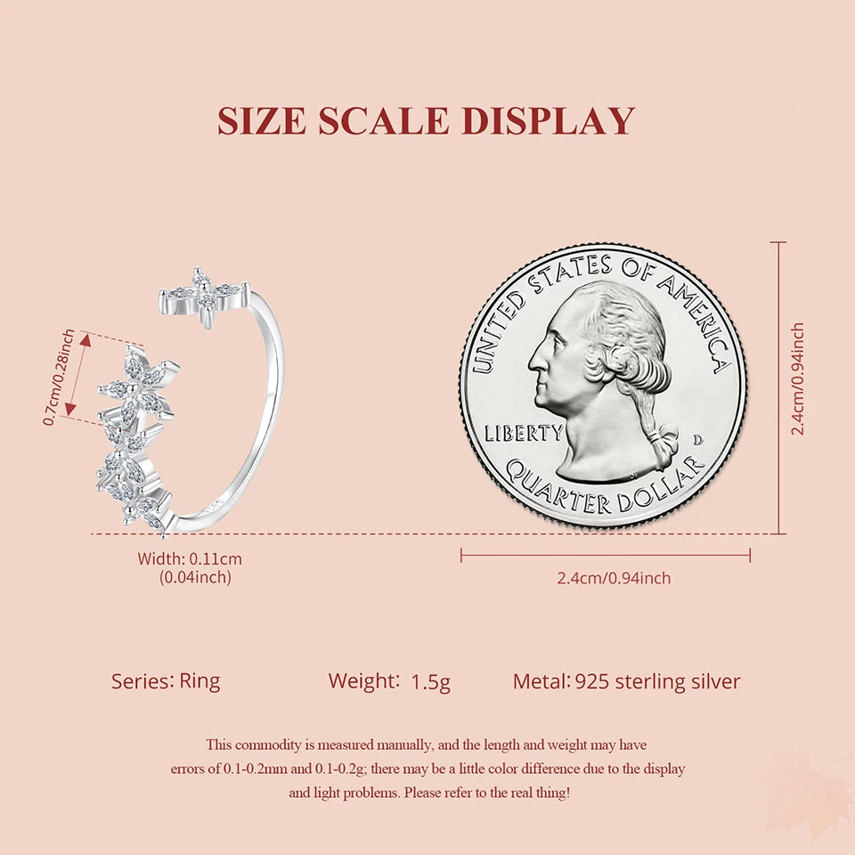 WOSTU 925 Sterling Silver Clear Zircon Mini Flower Opening Ring For Women , Lovely Cubic zirconia Engagement Rings Fine Jewelry