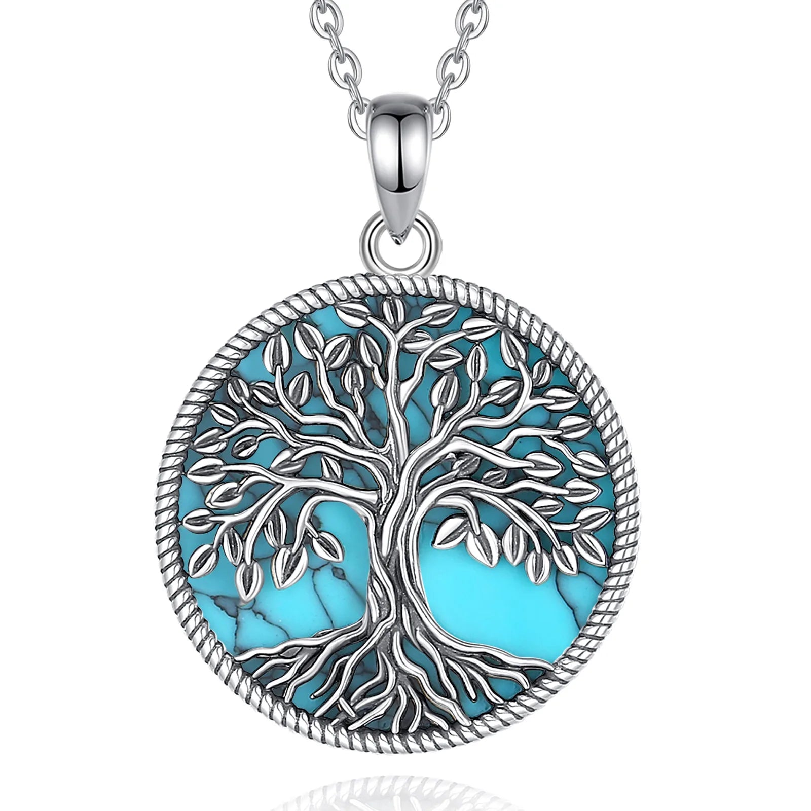 Eudora 925 Sterling Silver Tree of Life Necklace Yggdrasil Turquoise Pendant Silver Tree Jewelry Gift for Mom Grandma Women
