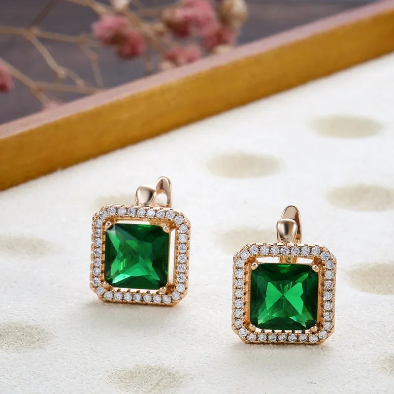 18k rose gold Vintage Emerald Diamond earrings For Women Genuine Jewelry Wedding Anniversary Resizable earring Gift Wholesale