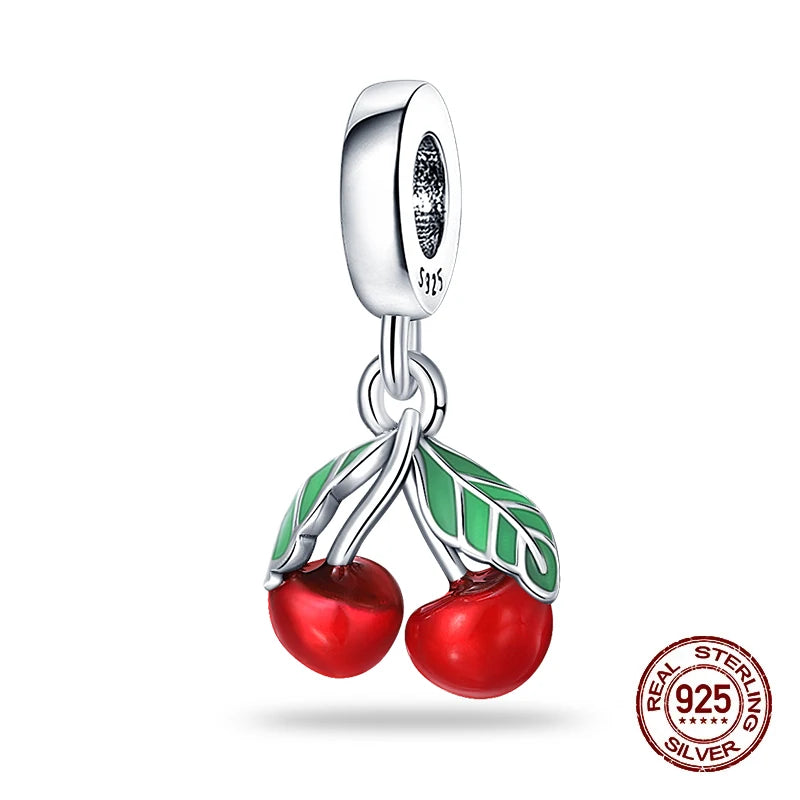 925 Silver Change Color Strawberry Cherry Avocado Fruit Series Charms Beads For 925 Original Bracelets DIY Birthday Jewelry Gift