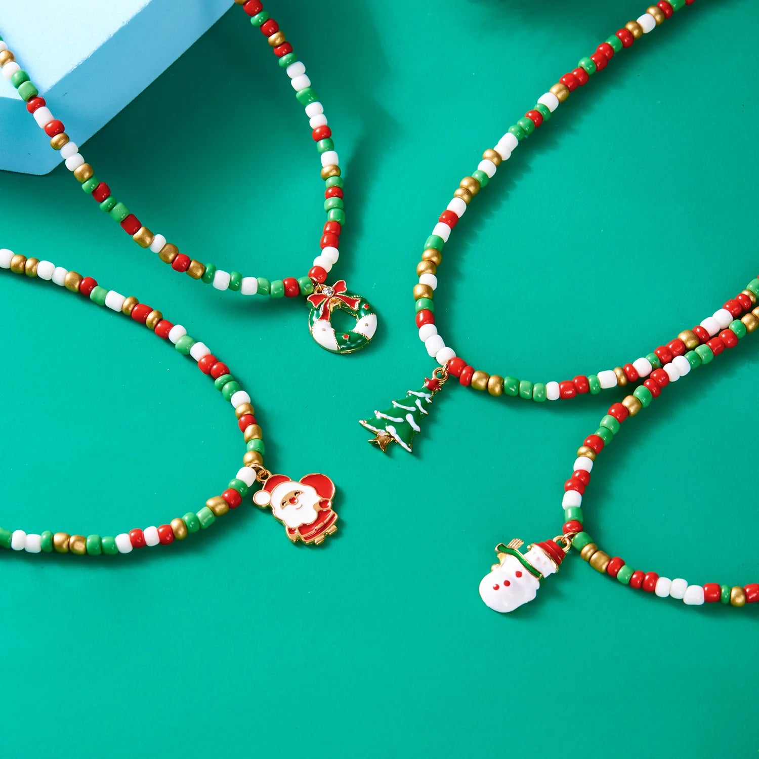 Merry Christmas Rice Beads Necklace For Women Girls Christmas Tree Snowman Santa Claus Crutch Clavicle Choker Xmas Jewelry Gifts