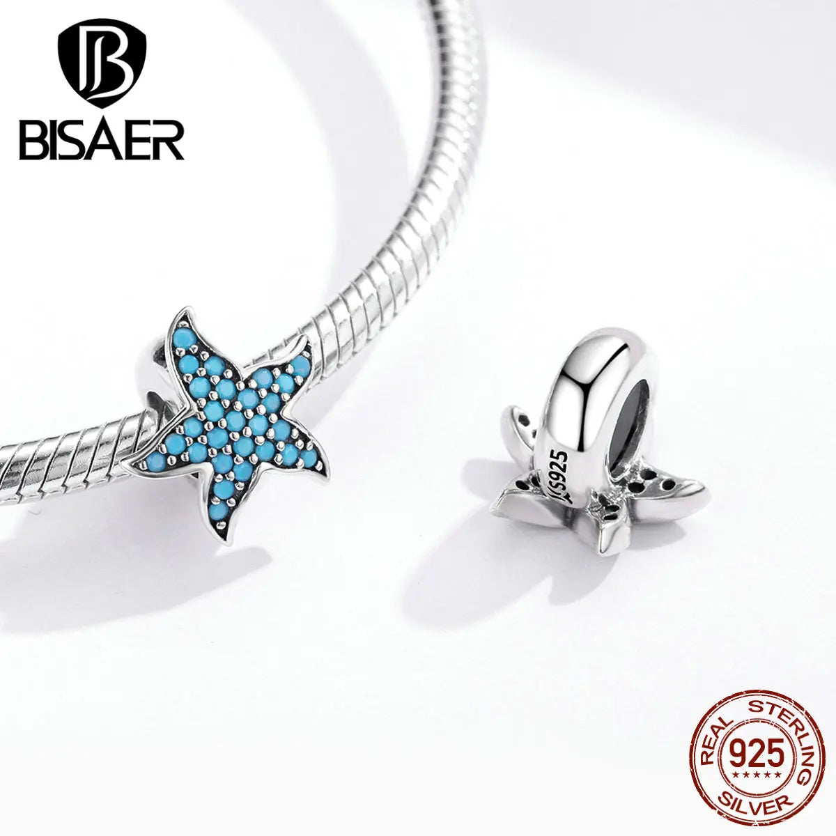 BISAER 925 Sterling Silber Blume Silber-Silikon Charm Seestern Libelle Bead Fit Frauen DIY Armband Edlen Schmuck