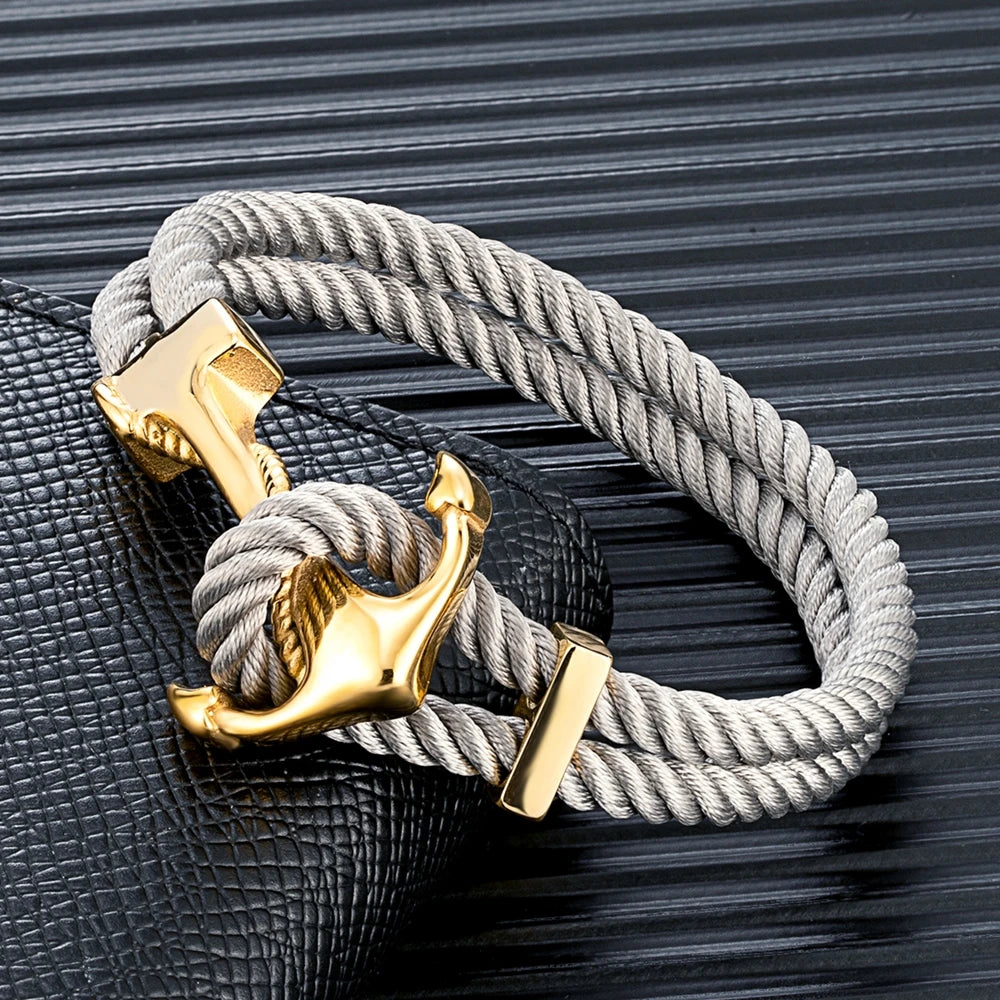 MKENDN Fashion Men Anchor Bracelet Woven Multilayer Survival Rope Bracelets For Women Gold Color Stainless Steel Sailor Buckle - Madeinsea©