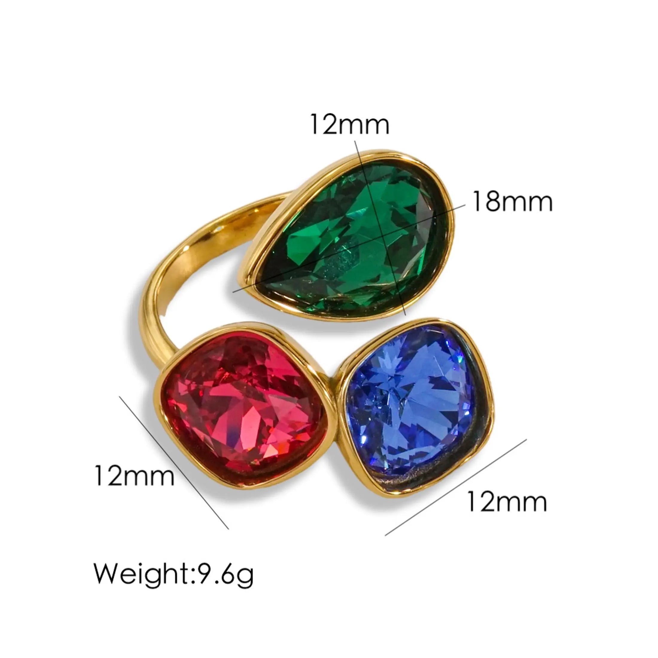 Multi-Color Fashion Jewelry Open Rings 18K Gold Plated Stainless Steel Simple Crystal Ring For Women Jewelry