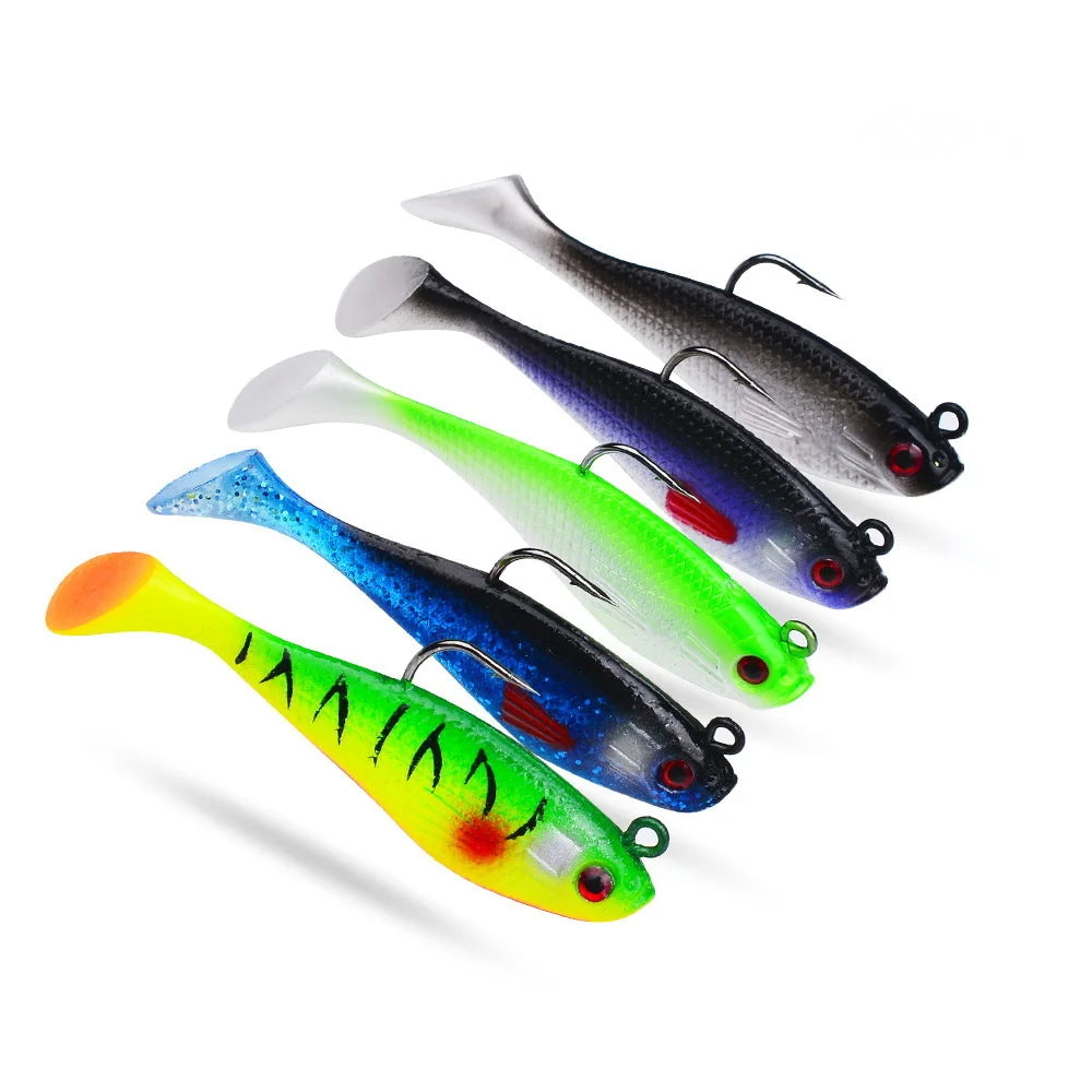 1pc Soft Bait Rubber Fishing Lure 75mm 85mm Artificial Sinking Swimbait Curly T Tail Jig Head Fishing Tackle Goods For Bass Pike