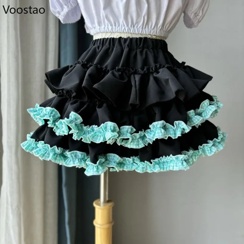 Sweet Kawaii Lolita Cake Skirts Japanese Women Gothic Y2k Ruffles Fluffy Shorts Petticoat Girls Casual Fashion Culotte Skirt