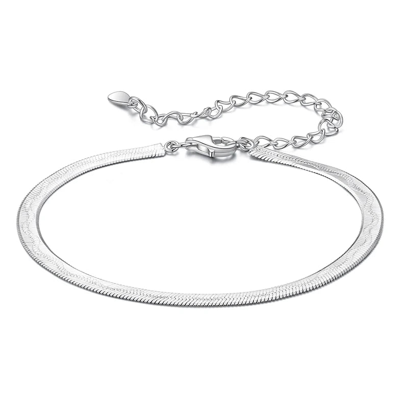 Bamoer 925 Sterling Silver Wide Snake Chain Bracelet Stackable Snake Printed Wrist Bracelet Pack for Women Dainty Gift