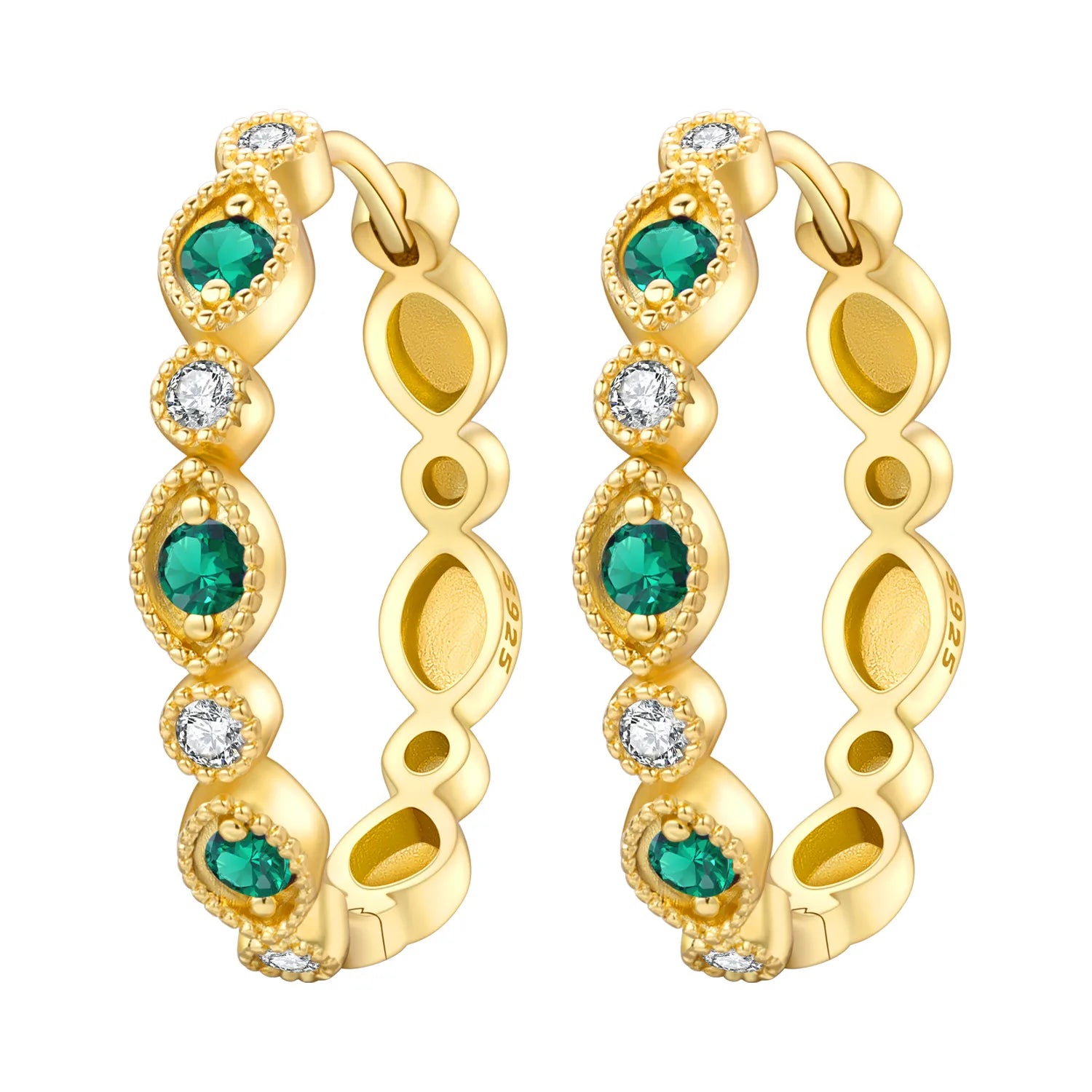 PANPOKI Original 925 Sterling Silver French Retro Green Zircon Earrings Women Hoop Earring Anniversary Jewelry Trendy Gifts