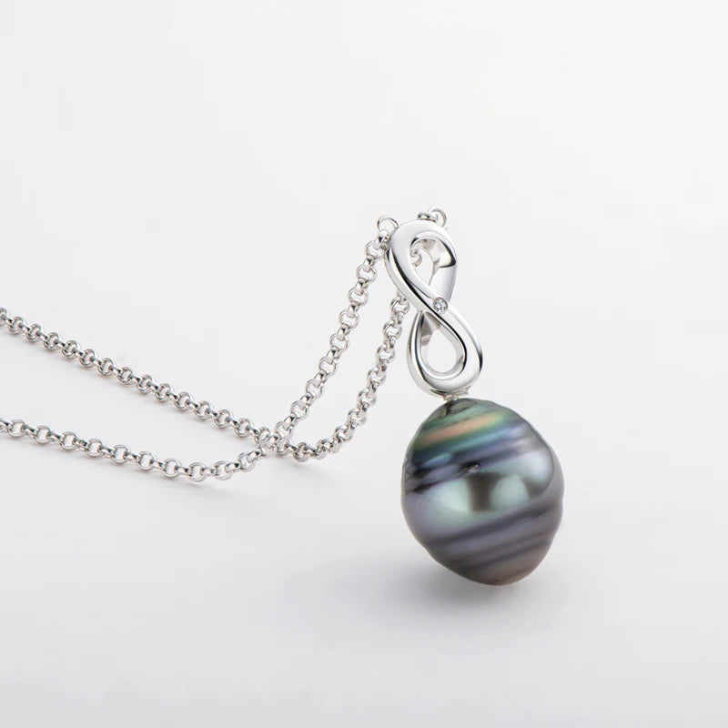 OXTAO 11mm Unique Design Baroque Spiral Black Pearl Pendant Necklace For Women 925 Sterling Silver Jewelry Chain Length 40+2+3Cm