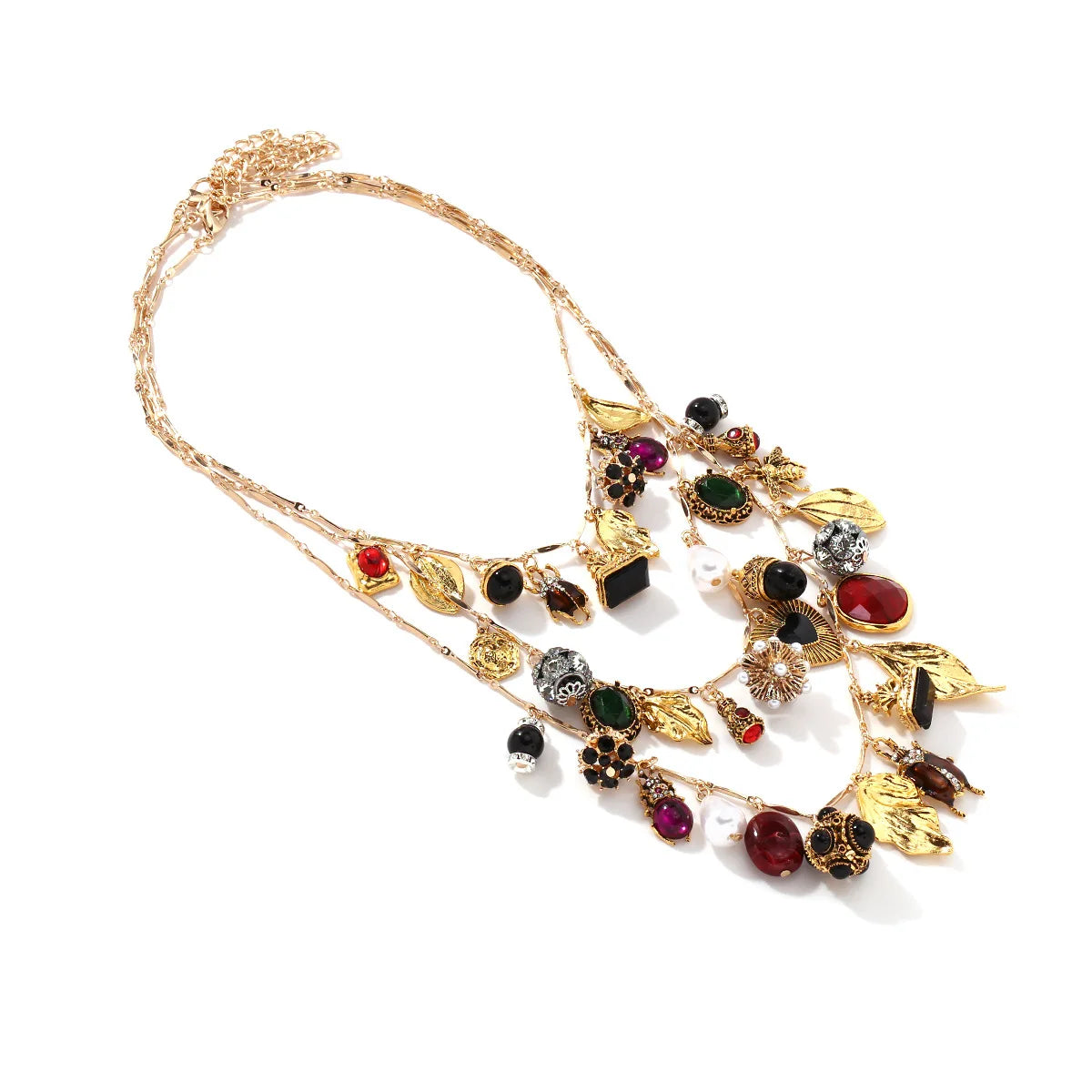 ZAA Luxury Multi-layer Woven Heart-shaped Leaf Insect Flower Pendant Necklace