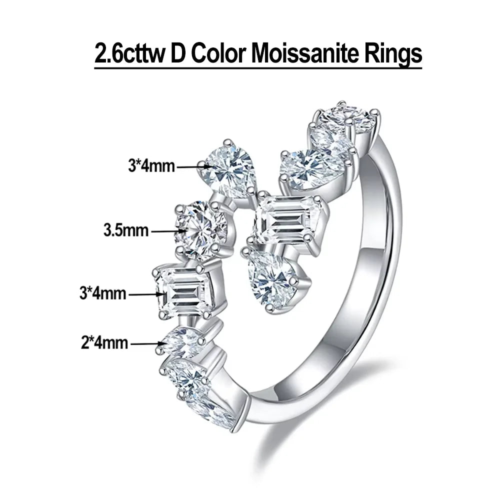 Serenity 2.6cttw Special Shape Cut D Color Moissanite Rings for Women S925 Sterling Silver Plated 18K Lab Diamond Eternity Rings