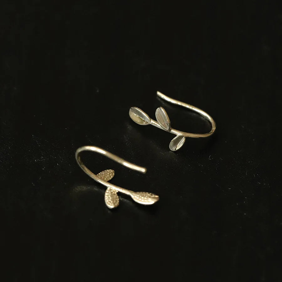 925 Sterling Silver Plated 14k Gold Earrings Small Fresh Three Leaf Earrings for Women Simple Jewelry