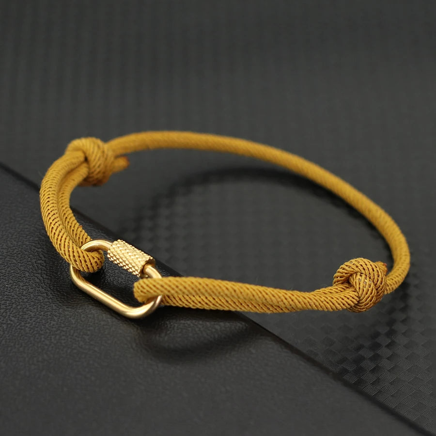 Noter New Handmade Rope Bracelet Men Gold Color Stainless Steel Mountaineering Buckle Cool Riding Accessories Hombre Pulseria