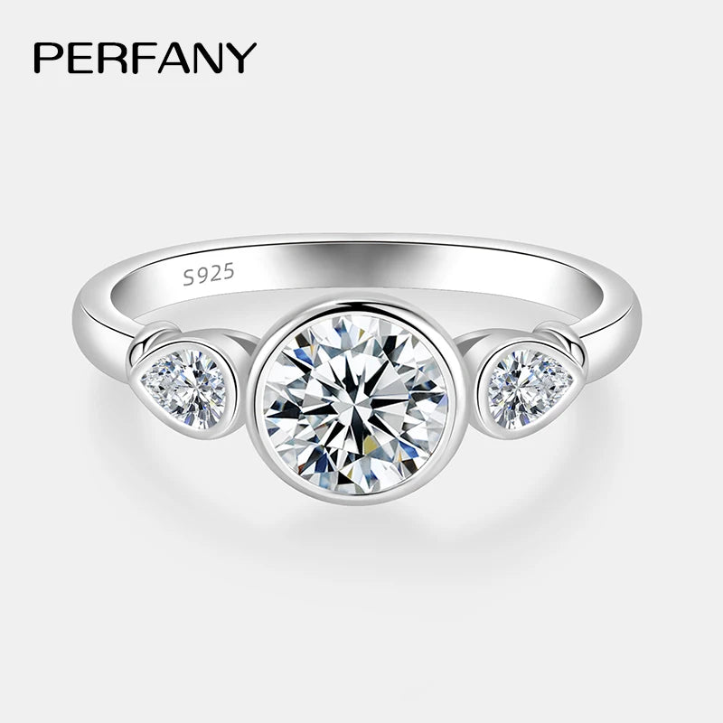 PERFANY Pear Round Cut All Moissanite Rings for Women S925 Pure Silver Bubble Laboratory Diamond Wedding Band Elegant Jewelry