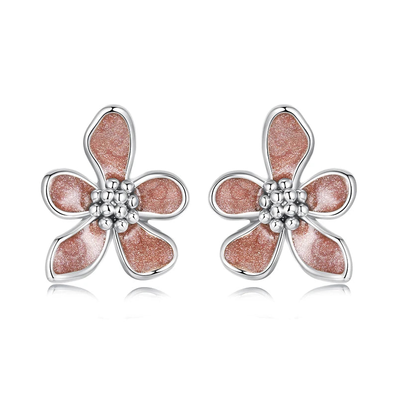 BAMOER 925 Sterling Silver Autumn Flowers Stud Earrings with Zircon Buds Blooming Statement Earrings for Women Teens Decor Gift