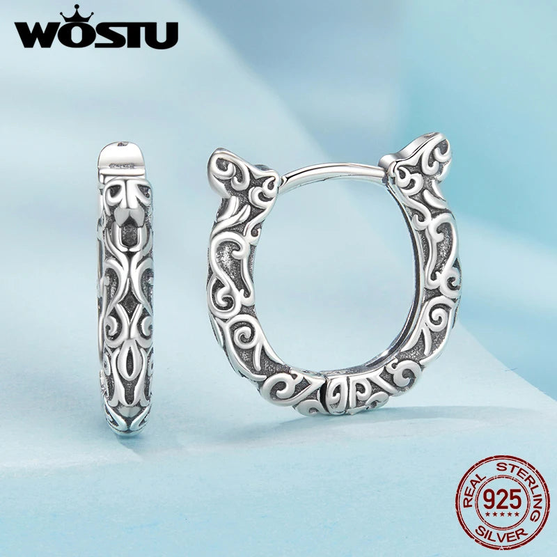 WOSTU 925 Sterling Silver Lucky Horseshoe Hoop Earrings For women Vintage S925 Silver Ear Hoops Pendients Fine Jewelry Gift