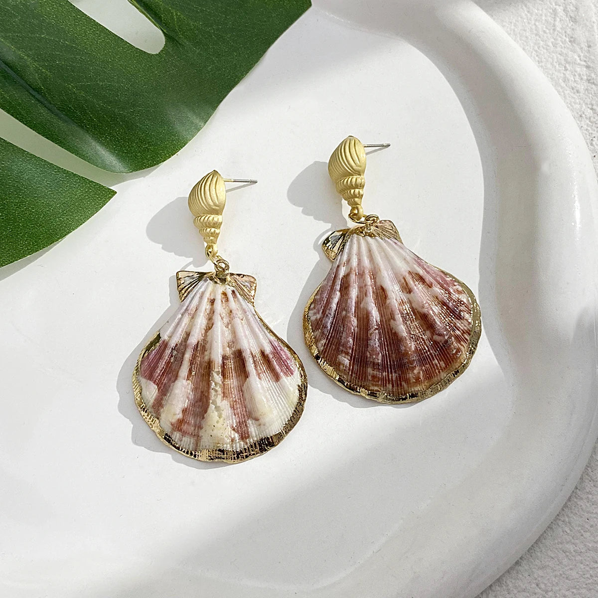 Bohemian Shell Conch Rattan Knit Drop Earrings for Women Gold Color Geometric Round Irregular Earrings Summer Beach Jewelry