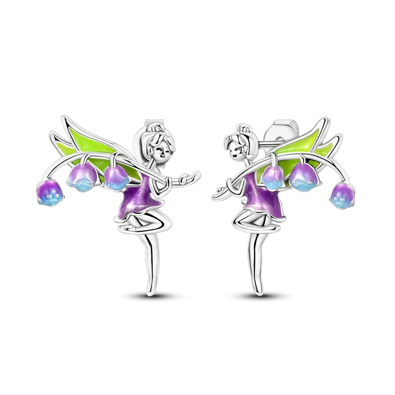 Spring Series Earrings For Women 925 Silver Butterfly Elf Dragonfly Flower Rose Ear Studs Earrings Fine Valentine's Day Jewelry