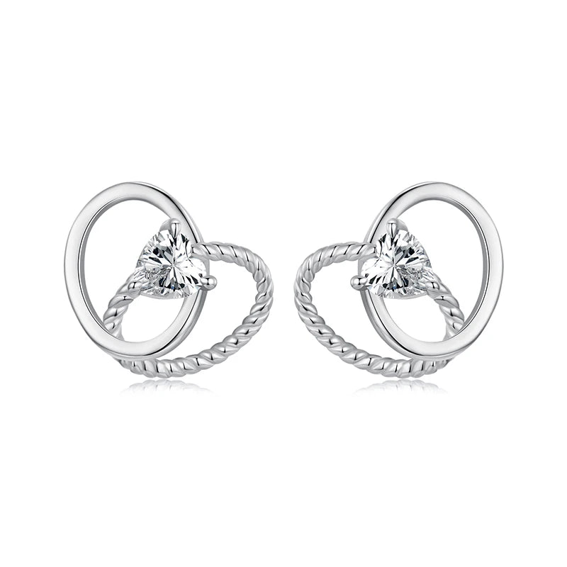 BAMOER 925 Sterling Silver Elegant Interlocking-Ring Heart Stud Earrings, Hypoallergenic Gold Plated Earrings Fine Jewelry Gift