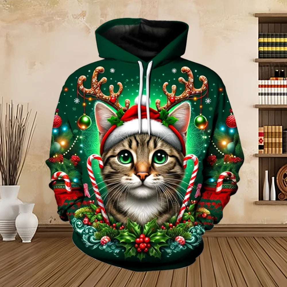 2025 Merry Christmas Graphic Sweatshirts Tree Pullover Hoodies for Men Clothes Santa Claus Hoody Snowman Sweatshirts Unisex Top