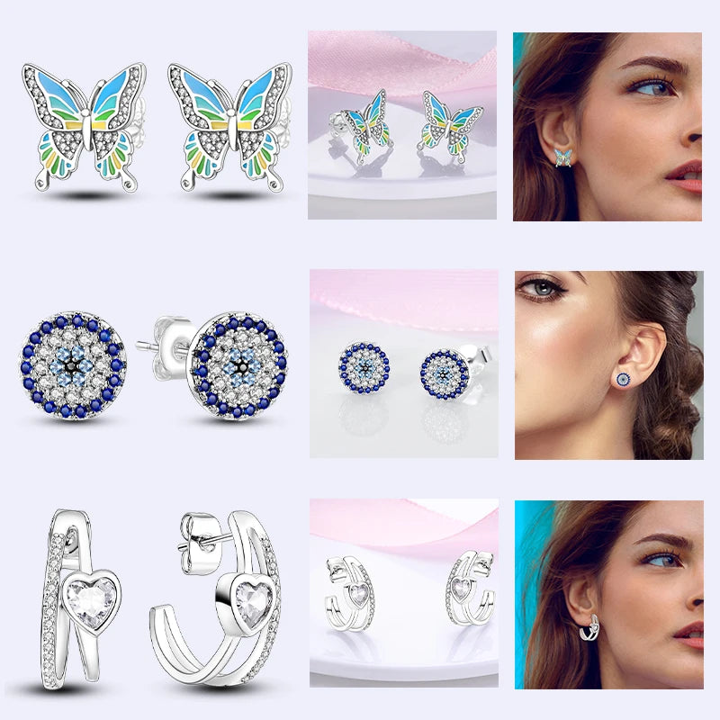 Earrings 925 Sterling Silver Stud Earrings Unicorn Star Zircon Stud Hoop Earrings For Women Girls Lovely Fashion Jewelry Gift
