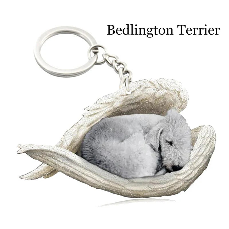100 Style Cut Dog Sleeping Angel Pendant Bag Keychain Car Keychain Keyring Animal Pet Jewelry Boyfriend Girls Gift Accessories