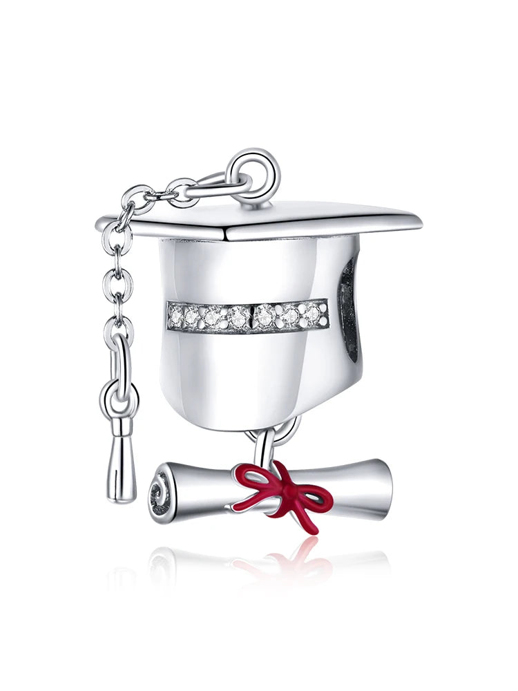 WOSTU 925 Sterling Silver Graduation Charm Unicorn Wise Owl Pendant Bachelor's cap Beads Original for Girl Boy Fine Jewelry DIY