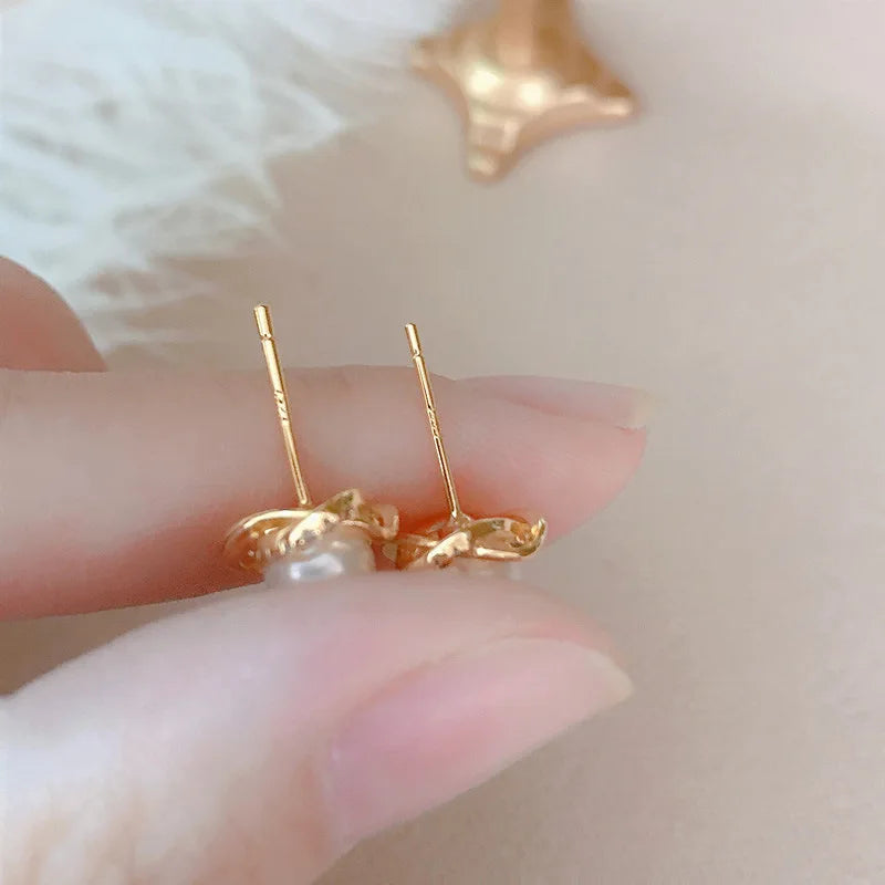 Upscale 14k gold jewelry real gold  Earrings Zircon Pearl Twist Luxury Stud Earrings For Women brincos pendientes bijoux - Madeinsea©