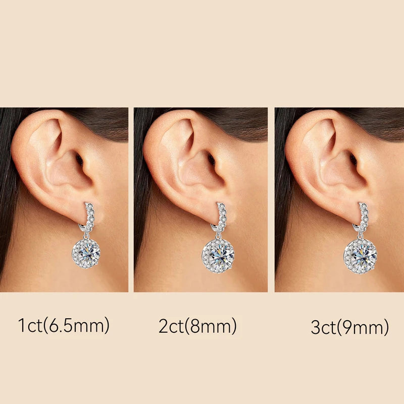 1/2/3CT Moissanite Diamond Drop Earrings for Women 925 Sterling Silver Round Cut Ladies Classic Engagement Wedding Jewelry Gift