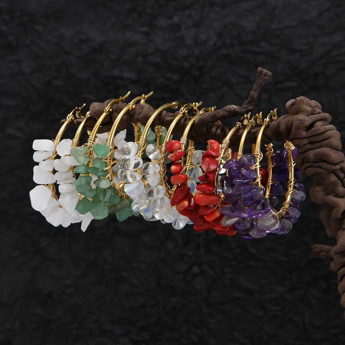 A Pair of Fashionable and Creative Round Natural Stone/Turquoise Earrings, Various Colors of Stone Earrings