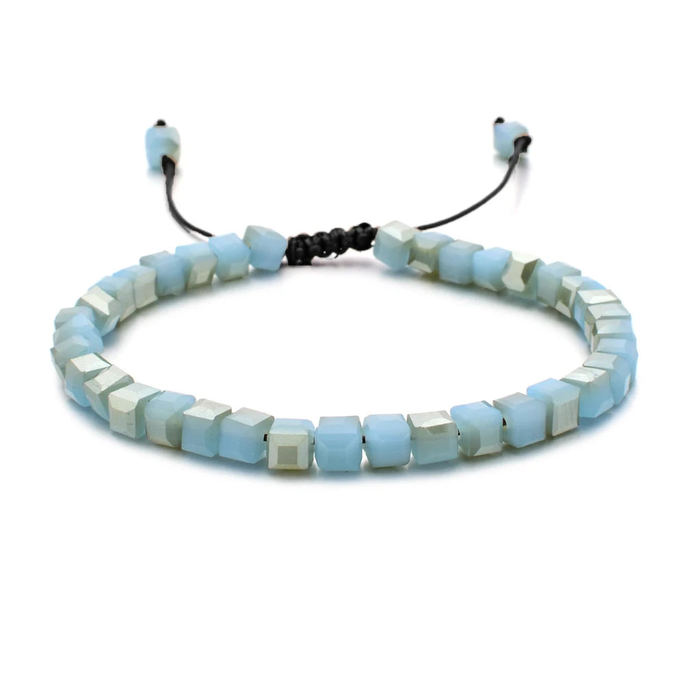 MKENDN Square Austrian Crystal Bead Bracelet Adjustable Braided Rope Bracelet Luxury Shimmering Glass Bead Jewelry for Men Women