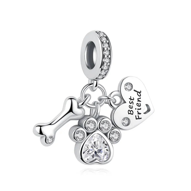 Original 925 Sterling Silver Charms Love Pets Dog Cat Paw Print Pendant Beads Fit Brand Bracelets Necklaces Women DIY Jewelry - Madeinsea©