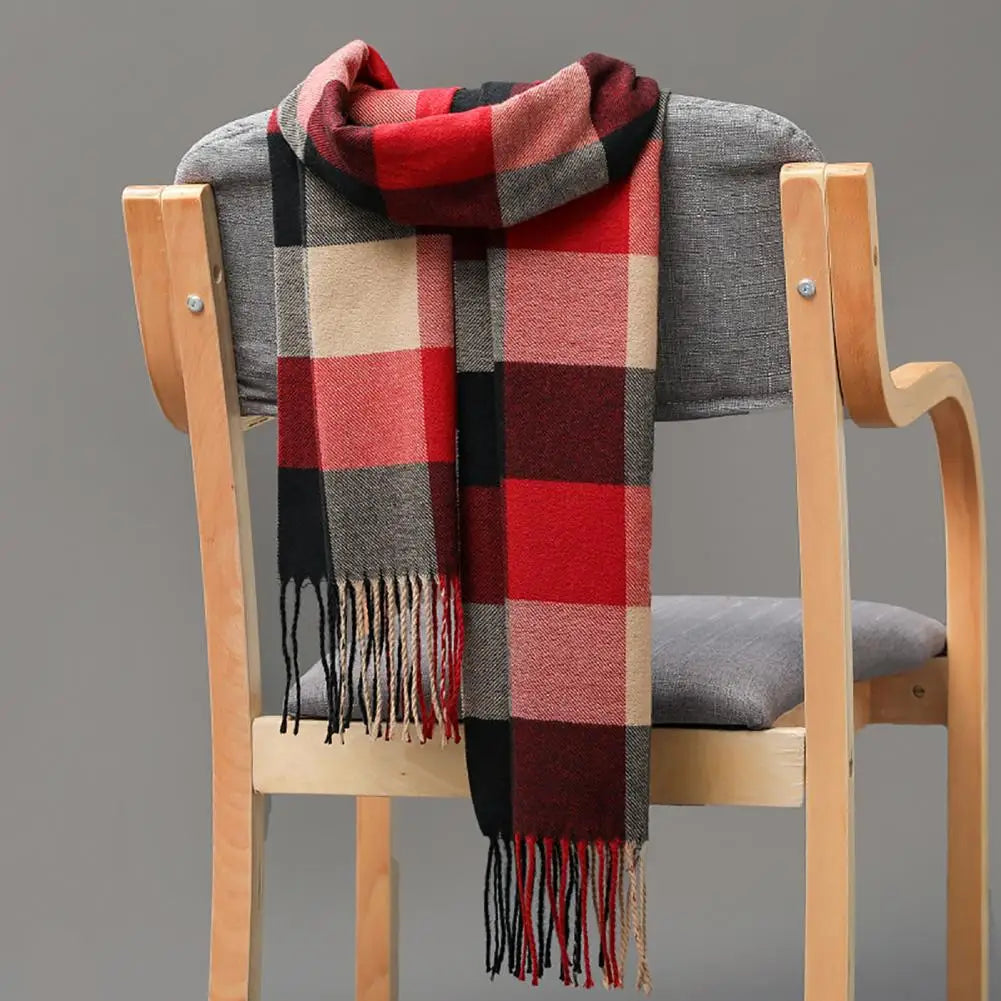 Men's Scarf Winter Thick Warm Plaid Fringed Tassels Cashmere Business Long Scarf Wraps Camping Hiking Scarf Shawl Classic Scarf