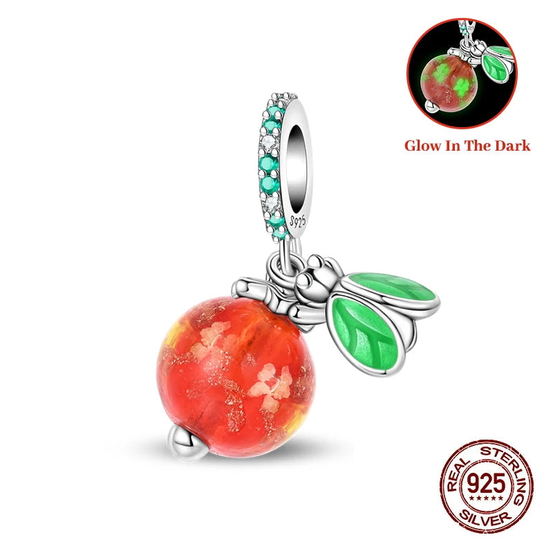 100% 925 Sterling Silver Glowing Planet Zircon Flower Fairy Four Leaf Clover Charms Bead Fit Original Bracelets DIY Jewelry Gift