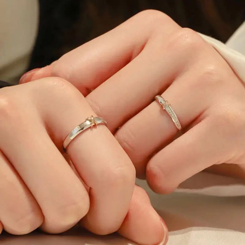 Korean Luxury Zircon Couple Ring For Women Men Silver Plated Love Forever Heart Adjustable Open Ring Wedding Anniversary Jewelry