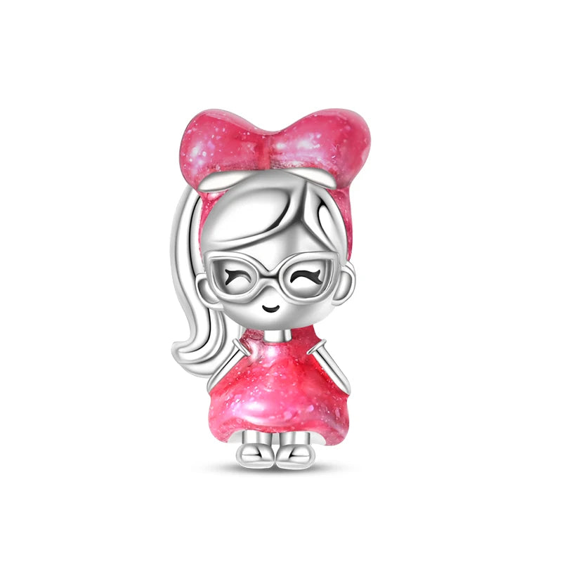 925 Silver Plated Magic Mirror Perfume Princess Angel Trunk Pink Charms Beads Fit Pandach 925 Original Bracelet Fine DIY Jewelry