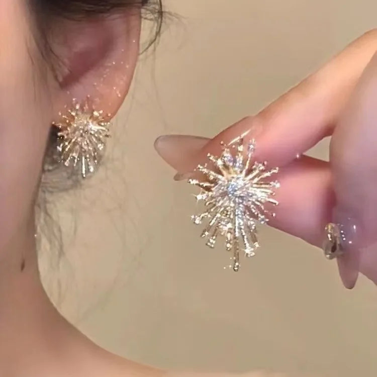 Sparking Snowflake Earrings For Women Shiny Zircon Imitation Pearl Firework Exquisite Earring Christmas New Year Party Jewelry