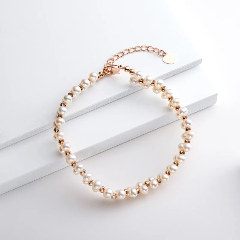 Natural Freshwater Pearl Fashion Bracelet Ladies Double Layer Elegant Bracelet 14K Gold Plated for Women Wedding Jewelry