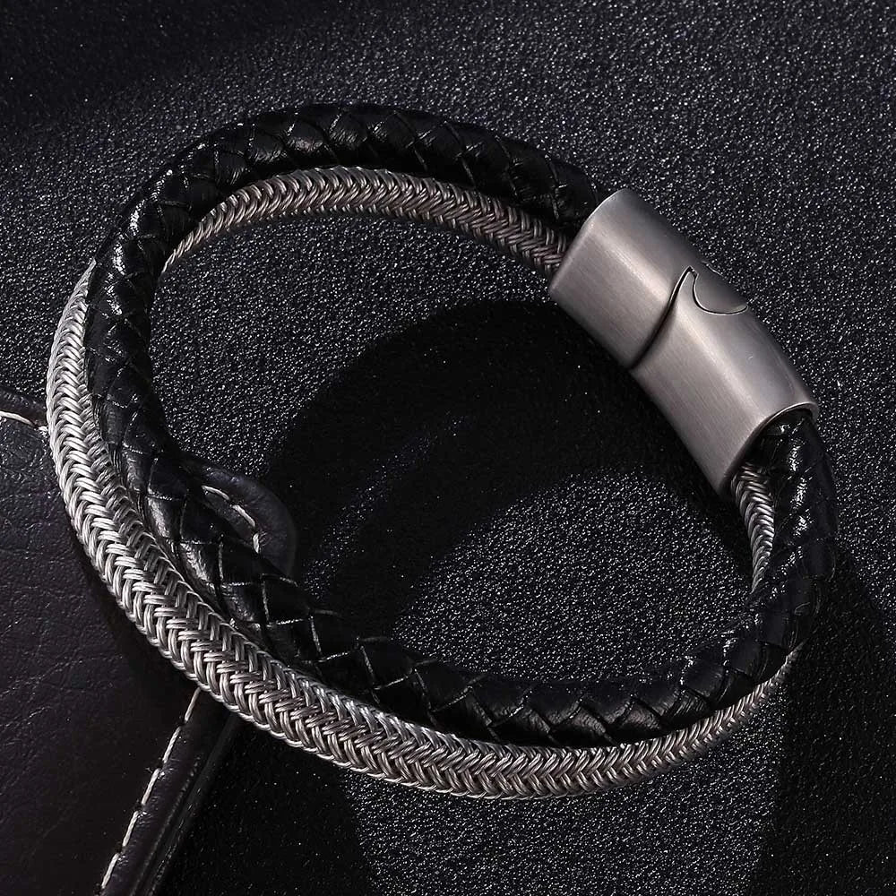 MKENDN Luxury Classic Men Jewelry No Fade 6mm Steel Wire Waterproof Rope Leather Bracelet Simple Cuff Charm Bracelet Gifts