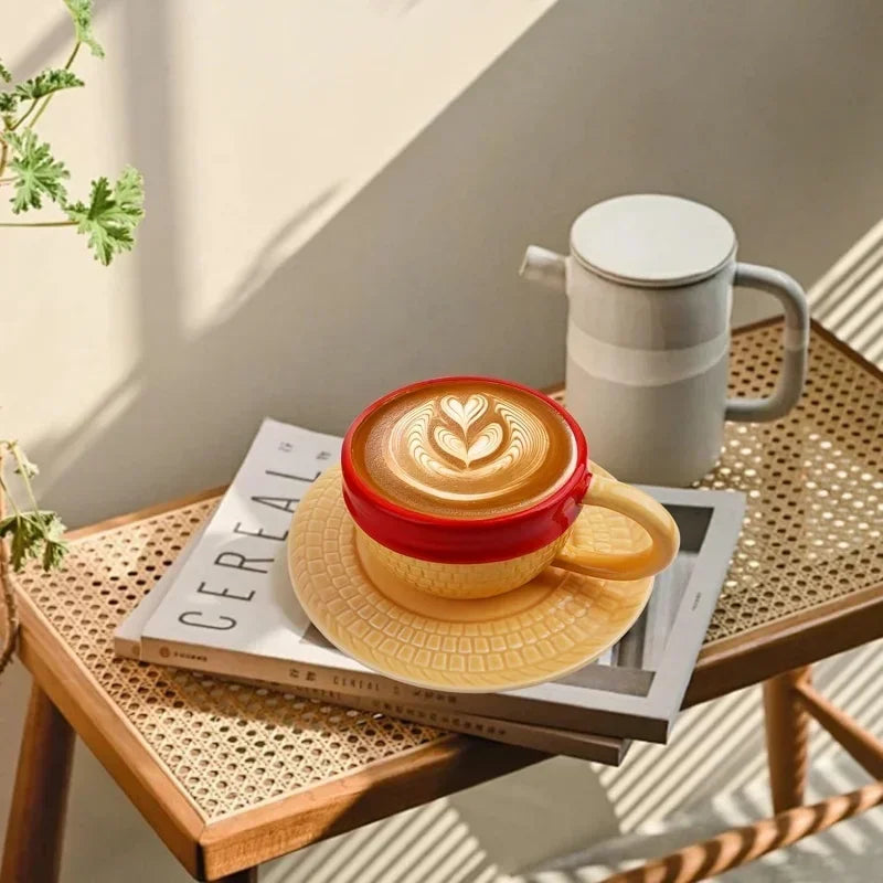 Anime Design Coffee Cup Luffy Eiss Sabo Creative Three Brothers Hat Shaped Ceramics Coffee Cup and Saucer Child's Birthday Gift